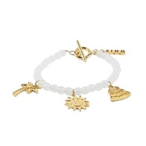 Ganni White beaded bracelet with gold charms